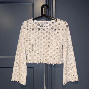 Zara White Floral Lace Blouse